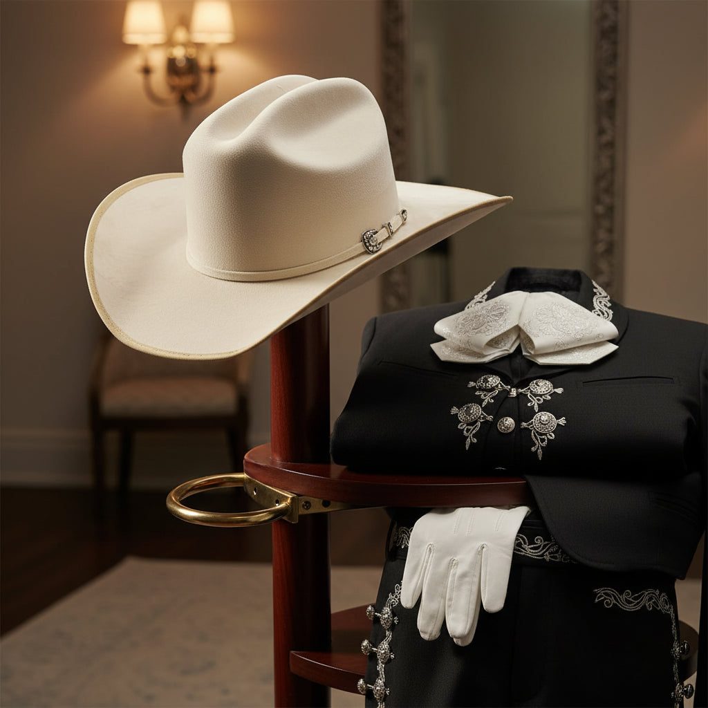 Texana Coronado beige con traje charro para chambelanes