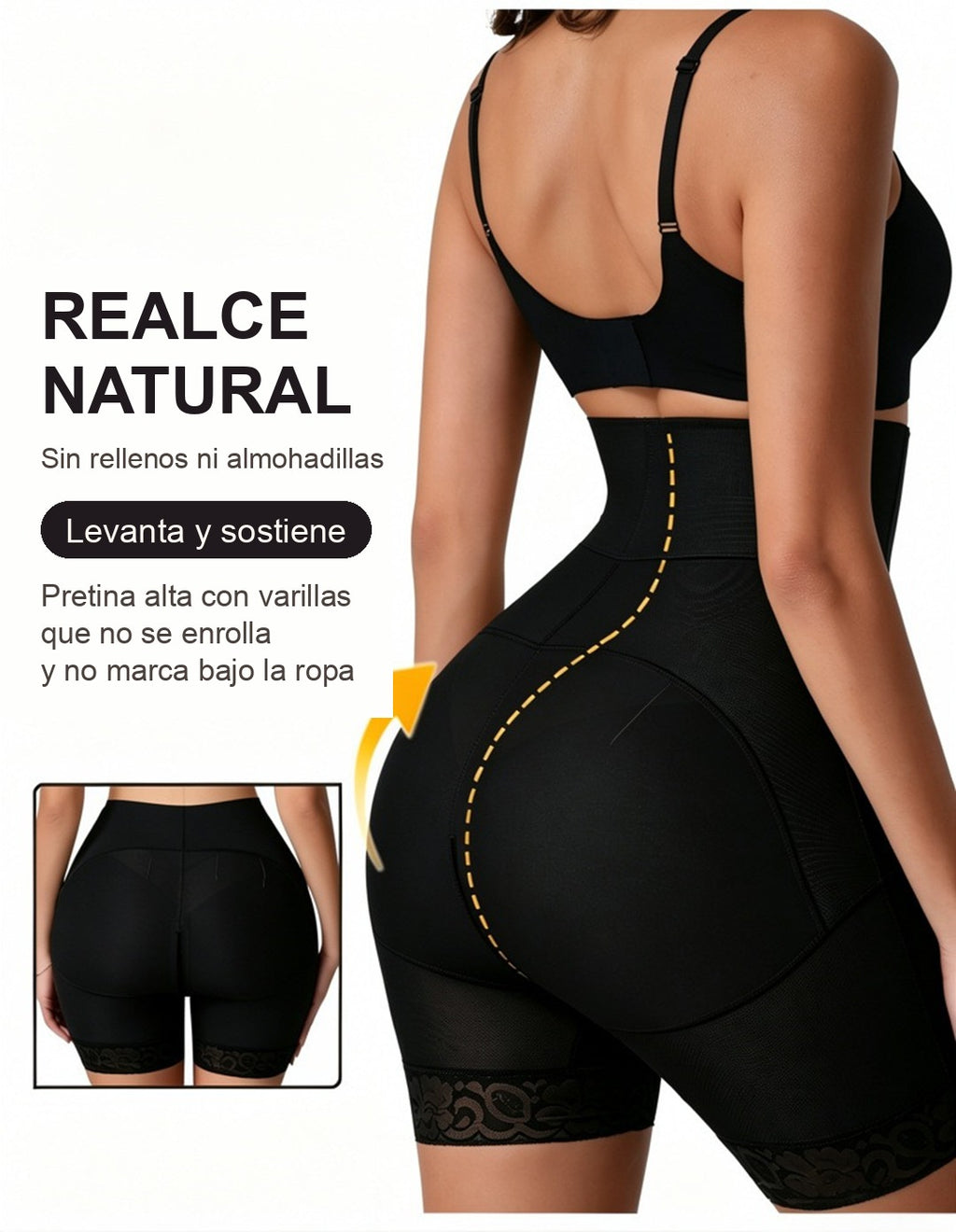 Vista posterior: realce natural sin rellenos, encaje que no marca