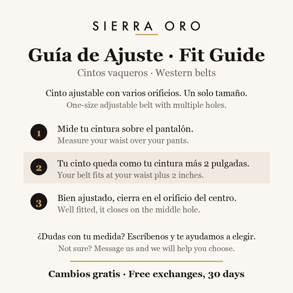 Guia de ajuste cintos Sierra Oro belt fit guide